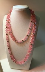 Vintage Baby Pink Glass Bead Necklace Gold Tone Barrel Clasp MCM 1950s – 1960s