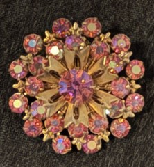 1950s – 1960s Pink Aurora Borealis multi-layered Vintage Rhinestone Brooch