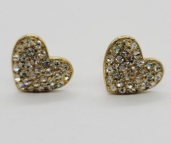 Monet Pave Crystal Heart Earring Gold tone Clip On .75 in vintage