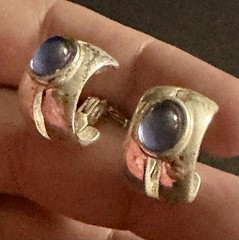 Vintage Silver Half Hoop Blue Moonstone Monet Clip-On Earrings Huggie Cuff