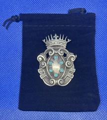 1890s Antique 50x40mm 800 Silver Crown Brooch Turquoise 22g Germany