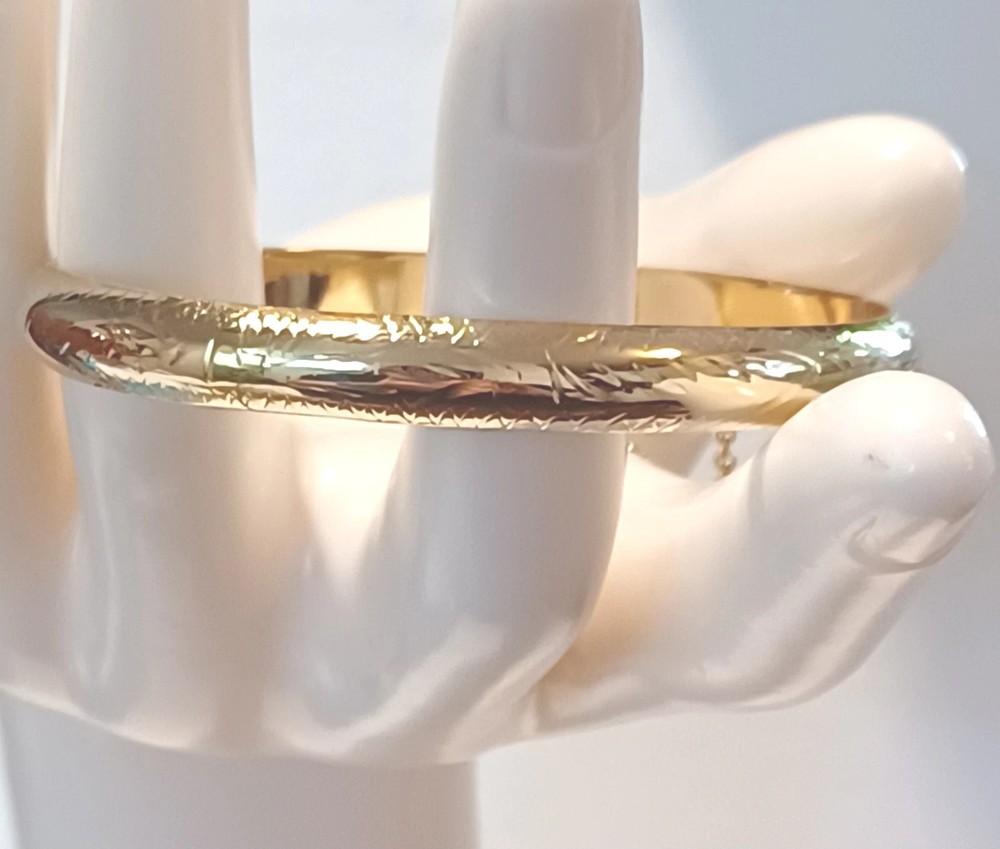 Jtv Yellow Gold Over Sterling Silver Diamond Cut Hinged Bangle… 7 Inches…