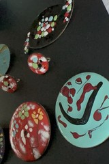 Lot 5 Enamel on Copper Brooch Pins & Earrings Set MCM Artisan Colorful Vintage!