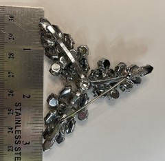 Made In Austria Big Crystal Green Vintage Brooch Silver Tone