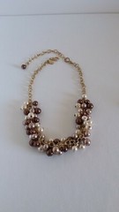 Chico’s goldtone necklace choker with creamy white, beige, bronze faux pearls