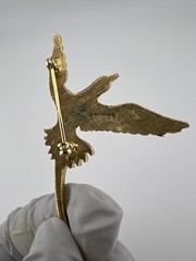 Vintage Signed Bird Brooch Gold Plated Pewter Swallow Figural Pin Flying, Used.