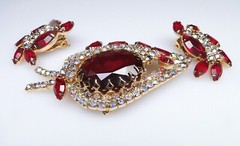 Juliana Red Marquis Aurora Borealis Rhinestone Parure Pin Earrings Set