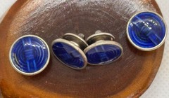 Vintage Baer & Wilde Kum-A-Part Blue Enamel Dress Studs Shirt Buttons Set of 4