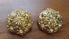 Vintage Barclay Daisy Cluster Rhinestone Clip On Gold Tone Earrings MCM Jewelry