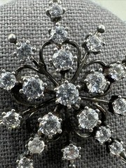 Sterling Silver 925 DQ CZ Cubic Zirconia Starburst Snowflake Brooch Pin 1.75”