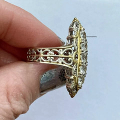 Navette Vintage 1.50Ct Round Cut Diamonds CZ Barr Ring 14K Two Tone Gold Finish