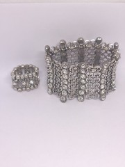 Beautiful Vintage Wide Rhinestone Bracelet – Silver Tone Statement Cuff – 93g