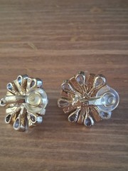 St. John Vintage Pearl Crystal Layered Clip-on Earrings Gold Tone