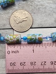 Vintage Blue Polymer Clay Barrel Beads Butterfly Floral Printed Design Necklace