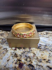 Metropolitan Museum of Art Gold Tone Floral Enamel Hinged Bangle