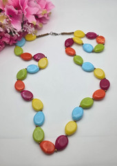 Vintage Lucite Necklace Colorful Marbled Oval Beads 36 In Fruit Salad Statement