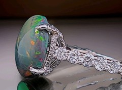Vintage Platinum Engagement Ring 5.45CT. Natural Ethiopian Opal Oval Shape