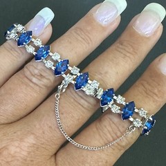 VINTAGE ESTATE STERLING SILVER BLUE & WHITE RHINESTONE B DAVID BRACELET 7” LONG
