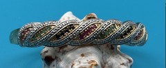Vintage Vermeil Gold Sterling Silver Multi-Gemstone Braided Ribbon Bangle 7″