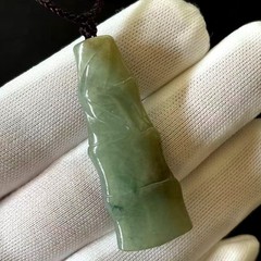 Natural Green Jade Jadeite Pendant Carved ‘Bamboo’ 46x17mm, Adjustable Cord 23in