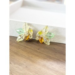 Juliana style givre rhinestone floral earrings yellow green Pastel Garden Party