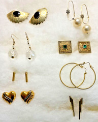 Vintage Earrings Lot Eight Pairs GoldTone Pierced Styles Hearts Hoop Dangle Post