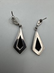 Sterling Silver 925 Marcasite & Black Onyx Vintage 42.62mm Earrings 5.7g