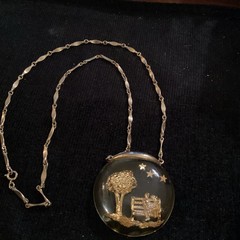 Vintage Castlecliff Fish Bowl Style – Lucite Couple Tree Bench Stars Necklace