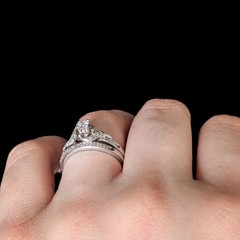 Vintage Ring Set Diamonds 10k White Gold Engagement Ring Wedding Band Retro Gift