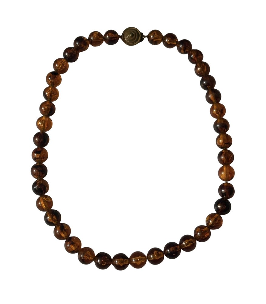 Vtg Honey Amber? Brown Black Swirl Lucite Single Strand Bead Necklace Choker