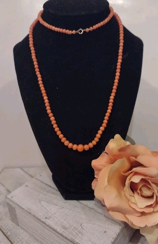 Victorian Antique 14k Gold Mediterranean Coral Orange Salmon 28in Necklace