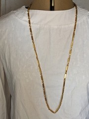 Signed Monet Bar Panel Link Chain Necklace Gold Plated Retro 70s Ex Long 36 In