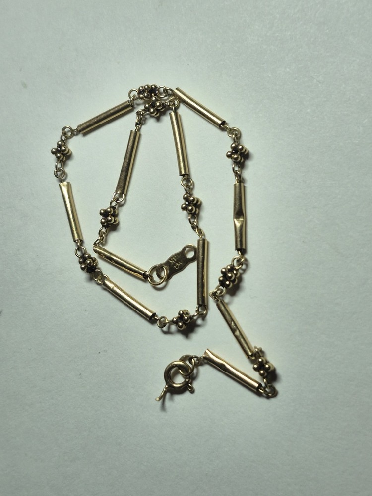 Womens 14k Gold Bar And Ball Link Chain Bracelet Or Anklet 9.5″ 2g Unknown Stamp