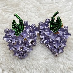 Vintage Lilac Flower Jewelry Set Brooch Clip On Earrings Purple Enamel