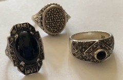 Vintage Sterling Silver 925 Marcasite Onyx Ring Lot ~ Compartment Ring ~ Deco ~