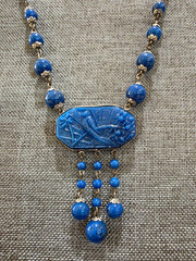 Vintage ART DECO Czech Blue Lapis Exotic Glass Bird Pendant Necklace 14″ Bohemia