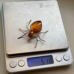 Vintage 70s Russian USSR Baltic Amber Ant Insect Bug Spider Gold Plate