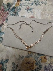 Vintage Peach Silver Tone 18 Adjustable Graduated Crystal Necklace w Oval Middl
