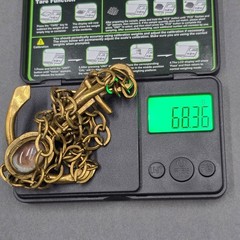 Vintage Brass Anchor Pendant Necklace Brutalist Glass Cabochon Statement Piece