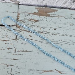 Vintage Navajo Seed Glass Bead Sky Blue and White Daisy Chain 12″ Loop Necklace
