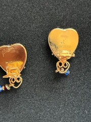 Michal Golan Earrings Clip On Heart Drop Dangle Gold Tone Byzantine Style Mosaic