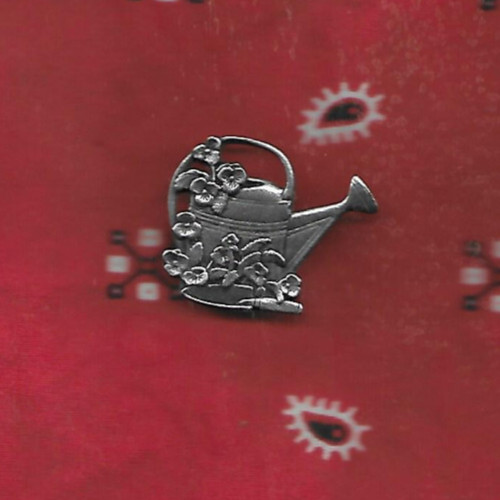 BIRDS AND BLOOMS Vintage Brooch Pin Watering Can w/Flowers Pewter Jewelry 2000