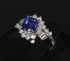 Fine 2.25ct GIA Blue Cushion Sapphire 0.80ct Diamond Platinum Ring, Size 7