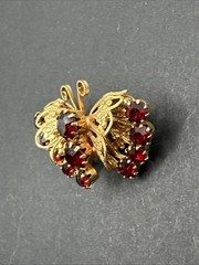Vintage Red Rhinestone Butterfly Brooch J42