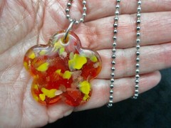 Vintage-Bead Ball Chain W/Glass Flower Slide AMBER Colors Necklace