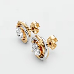 14K Two Tone Gold Lab Grown Diamond Classic Prong Set Minimalist Stud Earrings