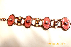 VINTAGE ART NOUVEAU ENAMEL RHINESONE COPPER BRACELET