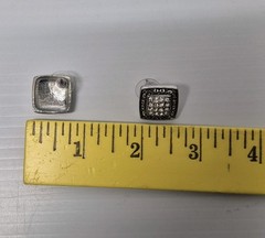 Vtg Square Pavé Crystal Rhinestones Silver Plate Pierced Stud Earrings