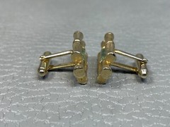 Vintage Jade Bamboo Yellow Gold Plated Cuff Links