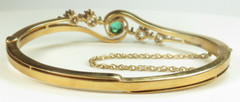 Antique Art Deco Colombian Emerald Diamond Bangle Bracelet 17K Rose Gold 6.25IC